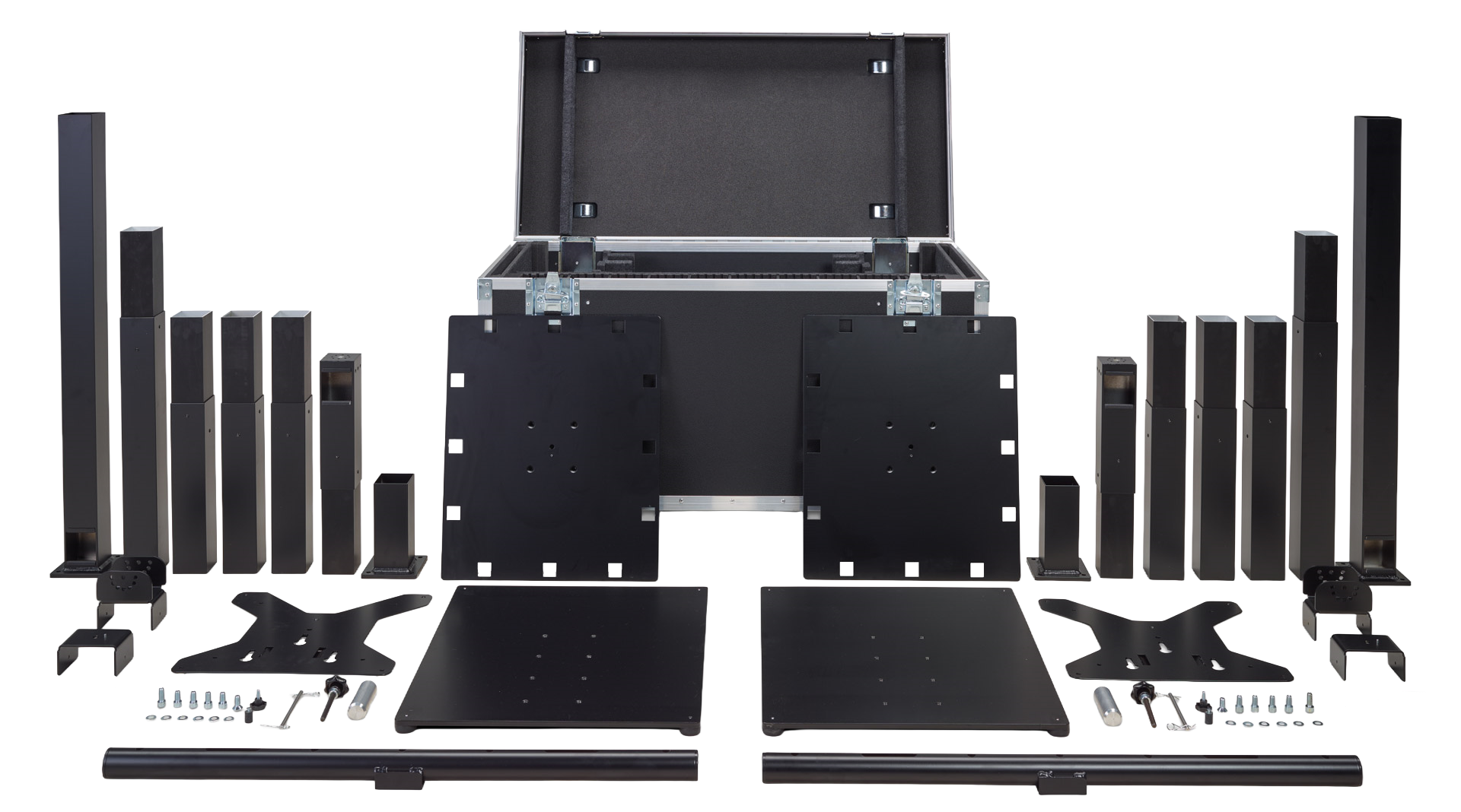 Geöffnetes PG3 NEO Flightcase mit Systemkomponenten