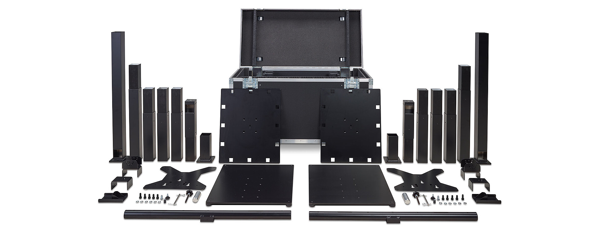 Geöffnetes PG3 NEO Flightcase mit Systemkomponenten